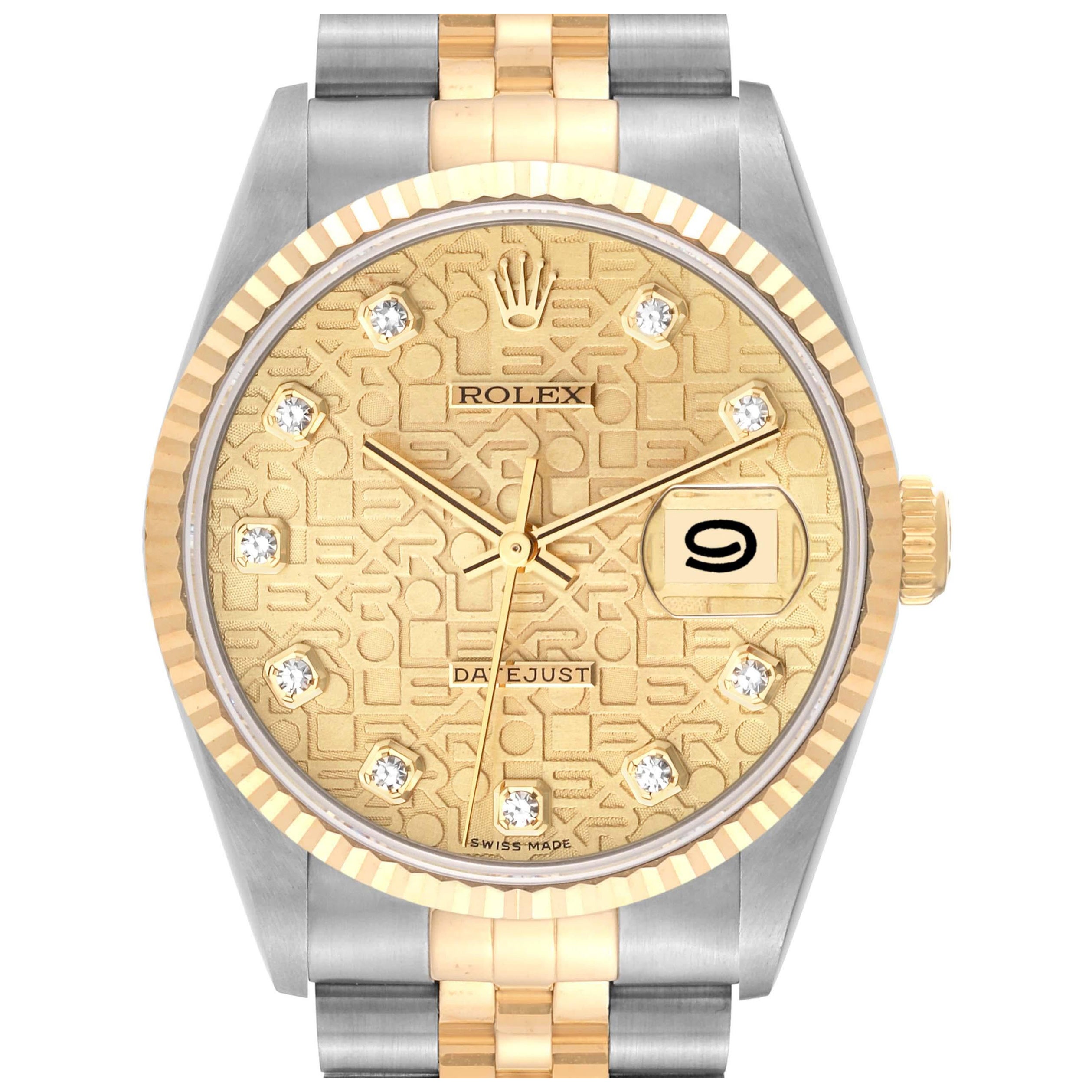 Rolex Datejust Anniversary Diamond Dial Steel Yellow Gold Mens Watch 16233