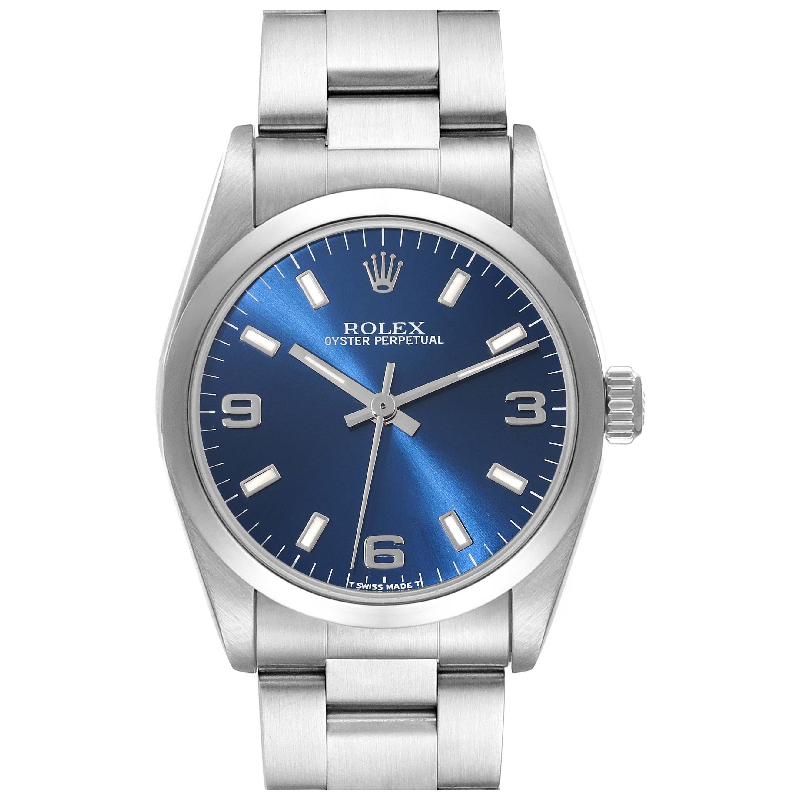 Rolex Midsize Blue Dial Automatic Steel Ladies Watch 67480