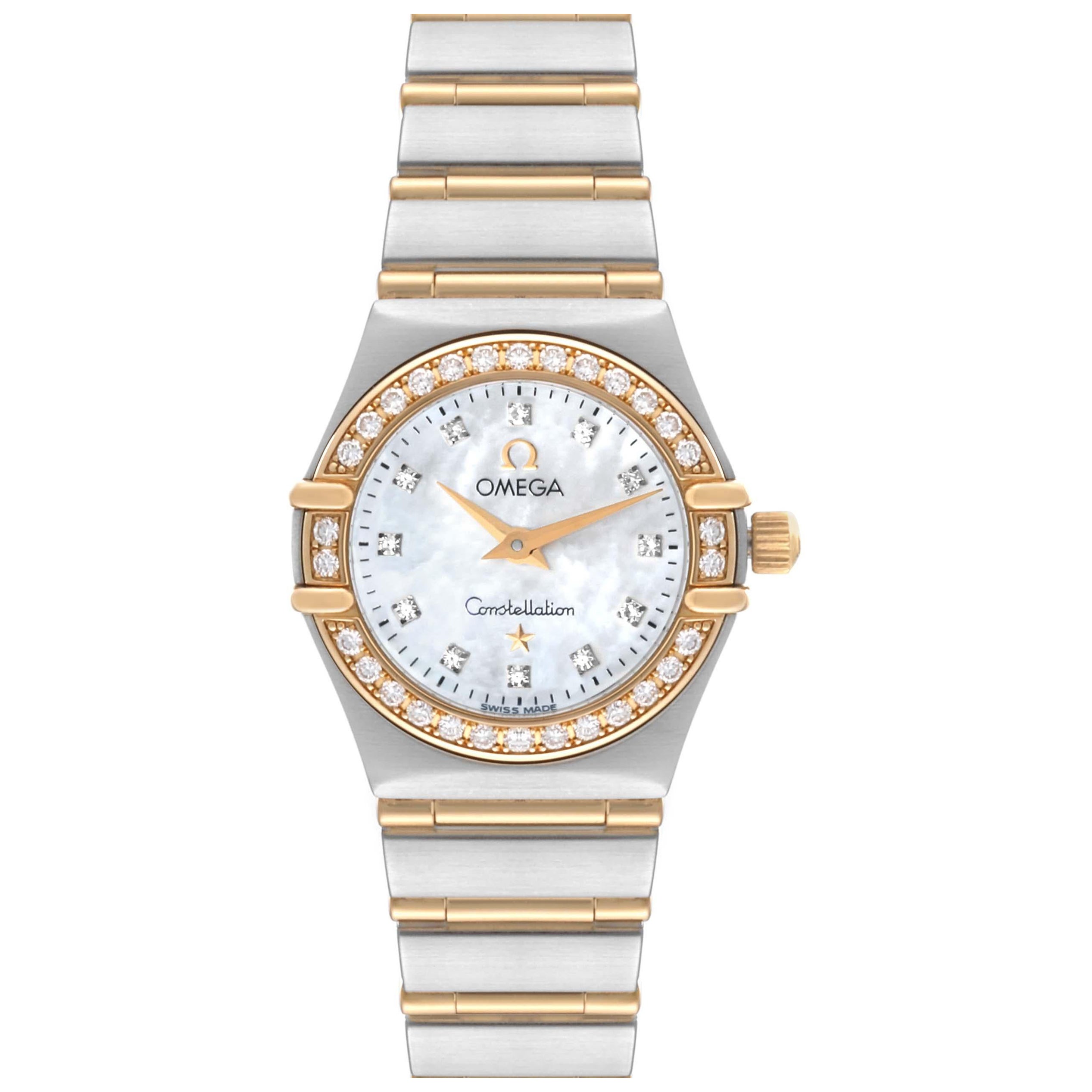 Omega Constellation 95 Mother Of Pearl Diamond Yellow Gold Steel Ladies Watch