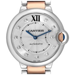 Cartier Ballon Bleu Midsize Steel Rose Gold Diamond Ladies Watch W3BB0018
