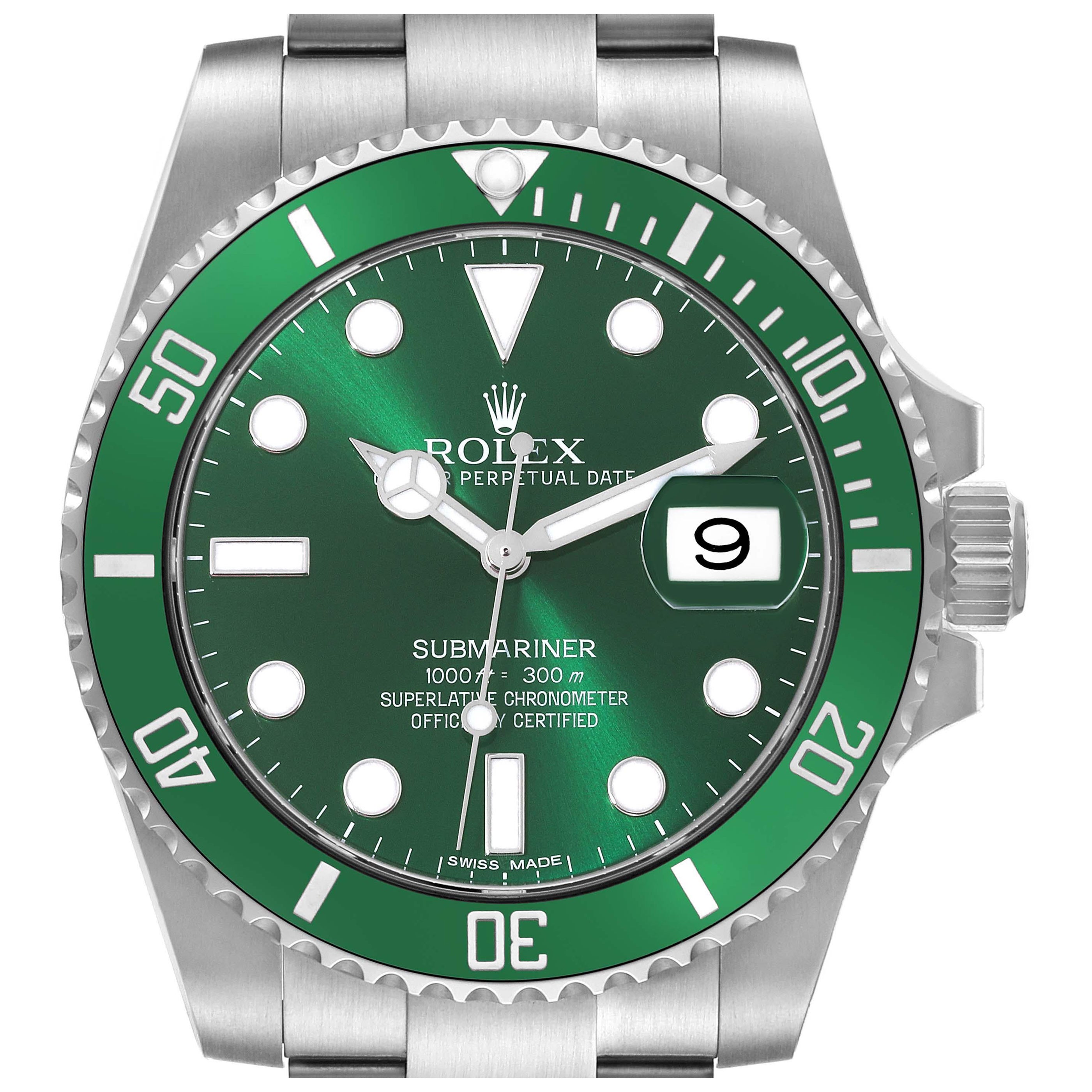 Rolex Submariner Hulk Green Dial Steel Mens Watch 116610LV Box Card For Sale