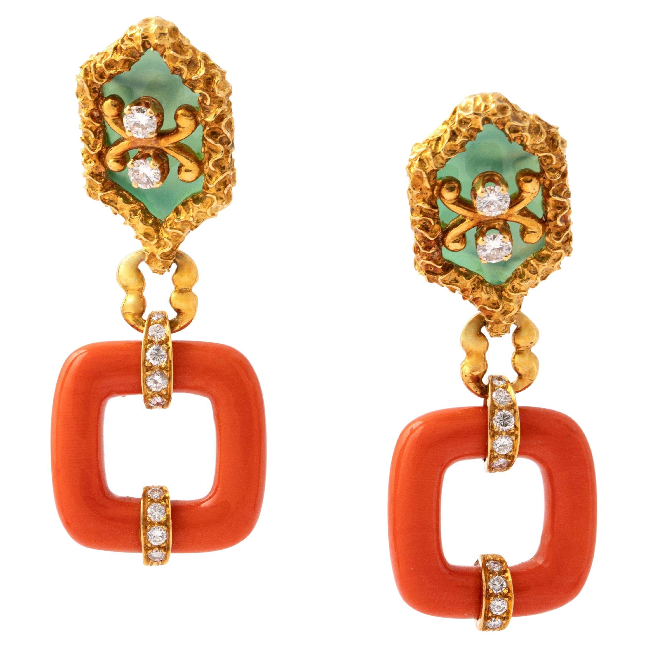 Corail Diamond Yellow Gold Earrings For Sale