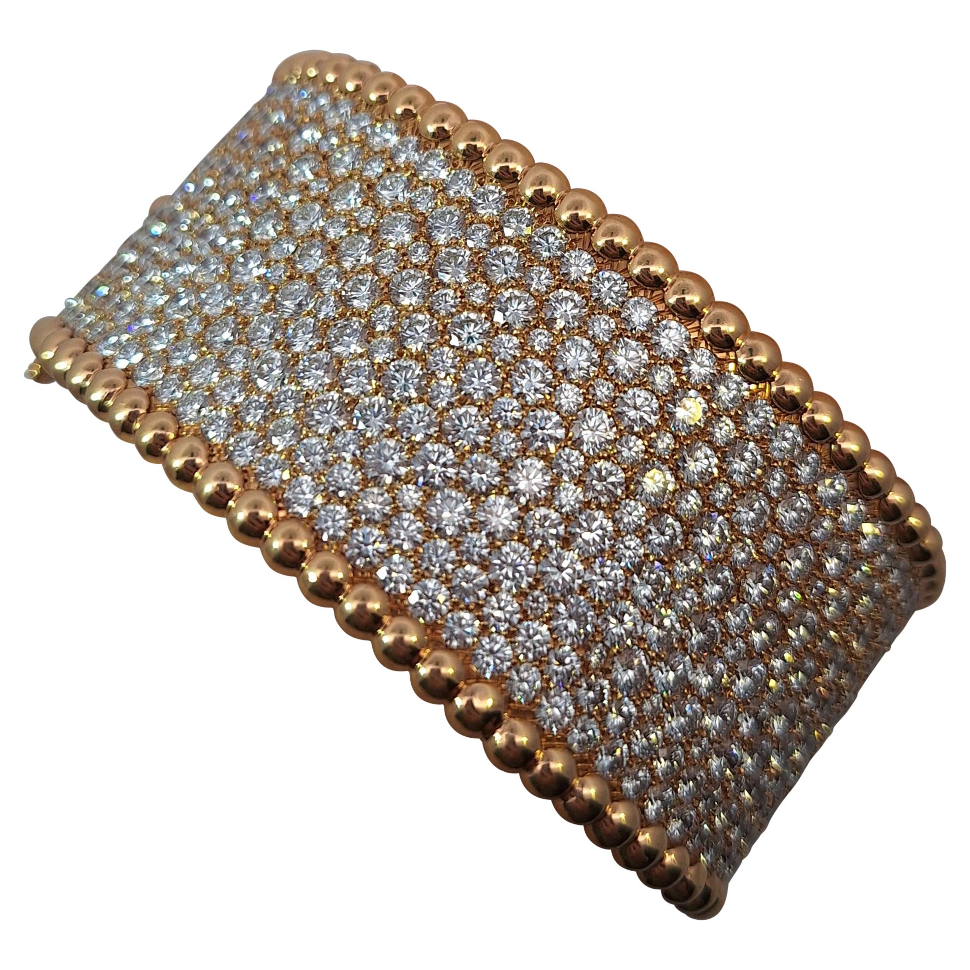 Van Cleef & Arpels 18Kt Rose Gold Diamond Perlee Bracelet For Sale