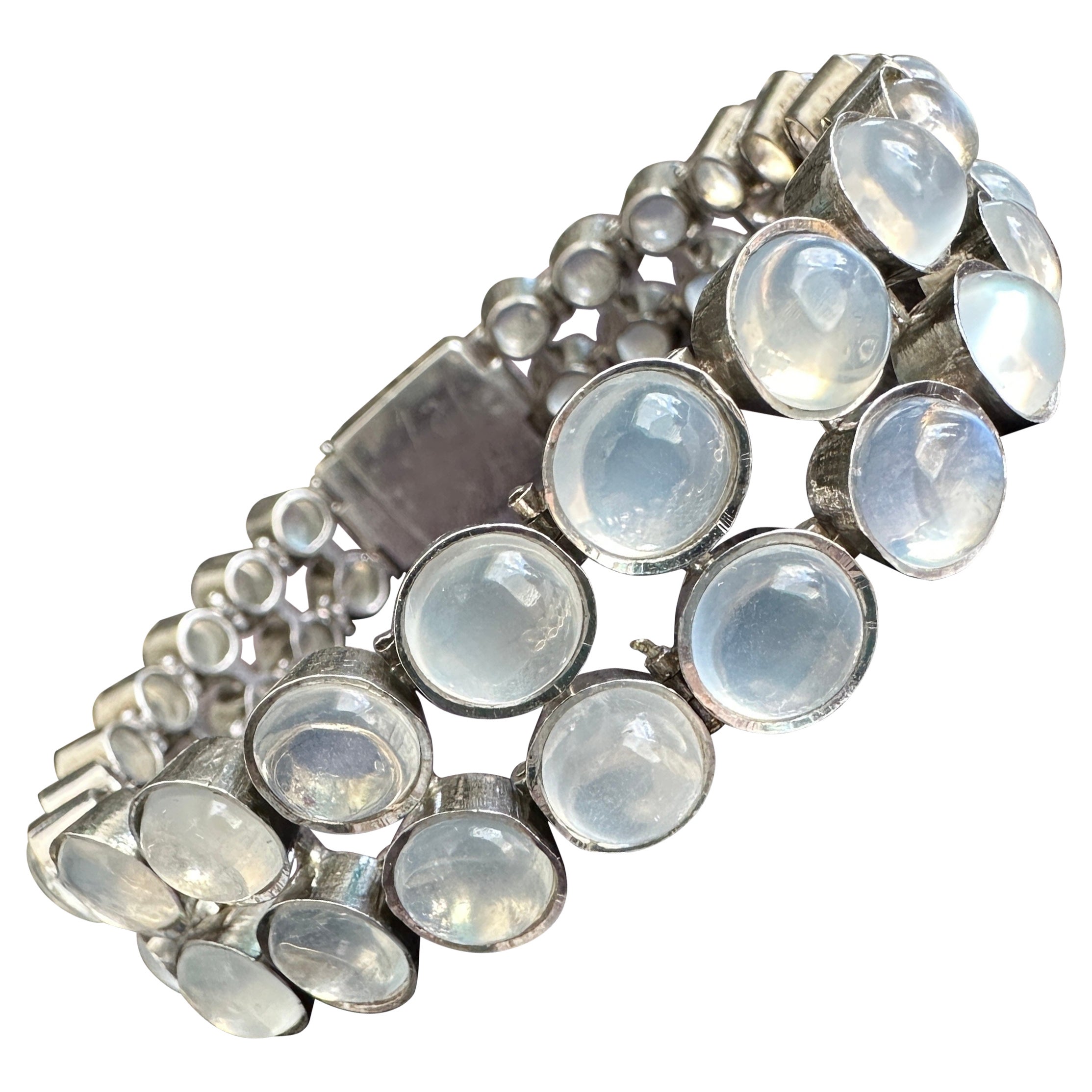 Vintage Moonstone Dot Sterling Silver Bracelet For Sale