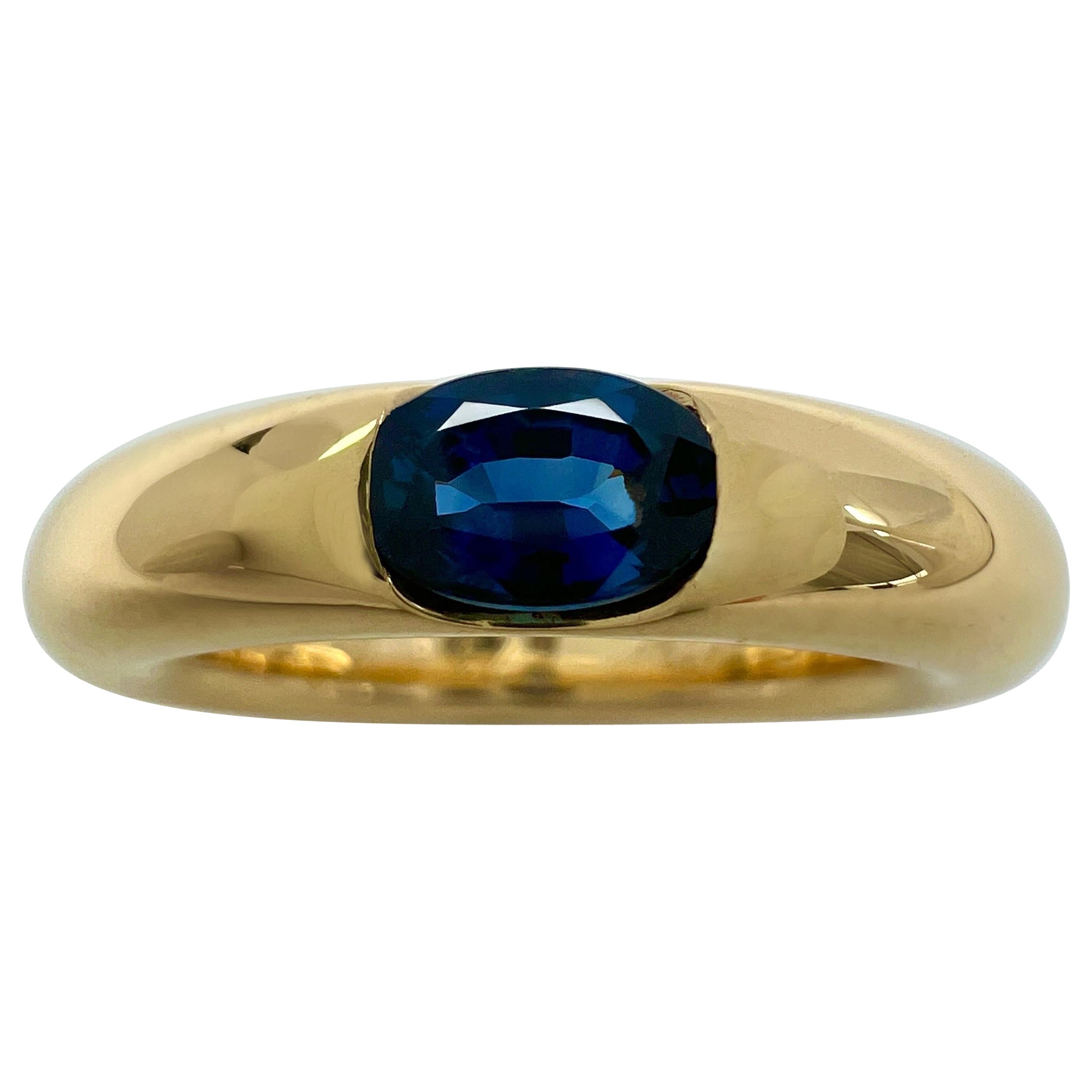 Vintage Cartier Blauer Saphir Oval Ellipse 18k Gelbgold Solitär Ring US5 49 im Angebot