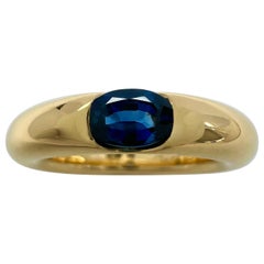 Cartier, bague solitaire ovale Ellipse vintage en or jaune 18 carats avec saphir bleu taille US5 49