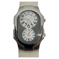 Philip Stein Orologio Dual Teslar Pelle Bianca Cassa in acciaio inossidabile 48mm x 30mm