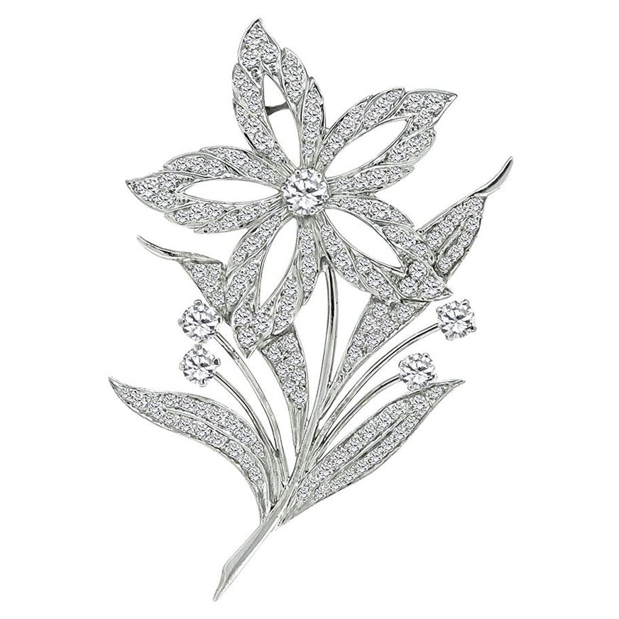 Épingle à fleur en diamant de 3,75 carats