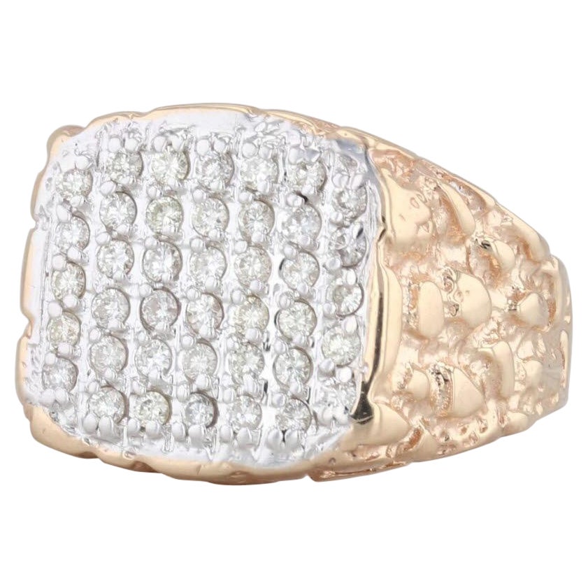 0.40ctw Diamond 14k Yellow Gold Nuggt Ring Size 7.25 For Sale
