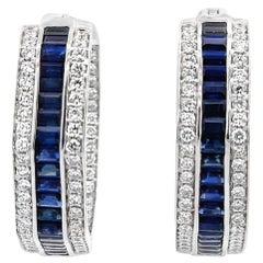 Sapphire & Diamond 18k White Gold Medium Round Hoops