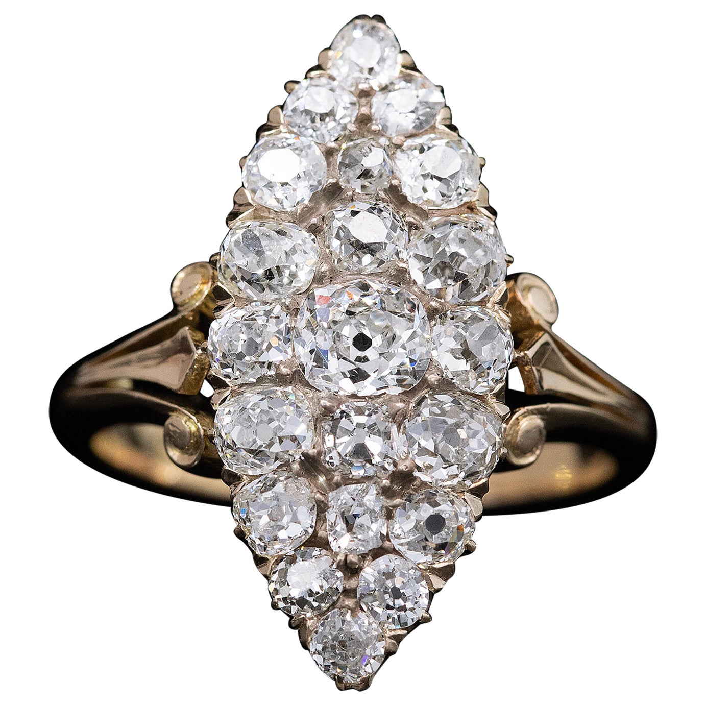 Victorian Marquise Shaped Cluster Ring Circa 1890 For Sale