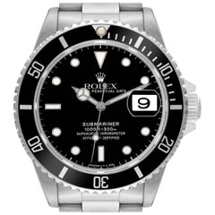 Used Rolex Submariner Date Black Dial Steel Mens Watch 16610 Box Papers