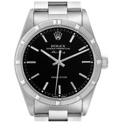 Rolex Air King Engine Turned Bezel Black Dial Steel Mens Watch 14010