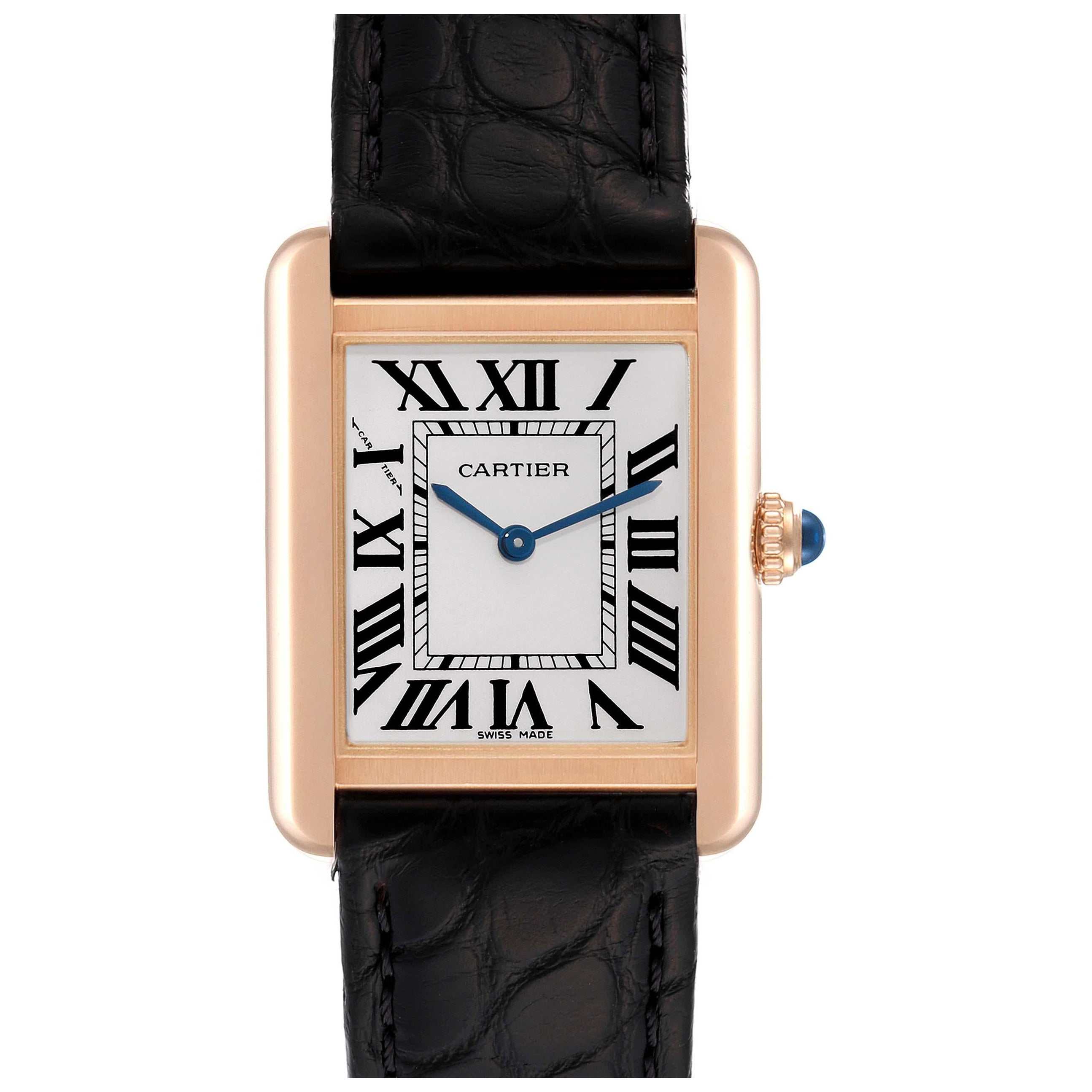 Cartier Tank Solo Montre pour femme avec cadran argenté, or rose et acier W5200024 carte en vente