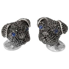 Deakin & Francis Black Spinel Sterling Silver Pug Cufflinks