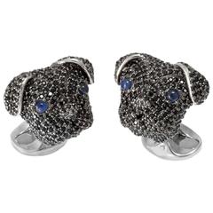 Deakin & Francis Black Spinel Sterling Silver Pug Cufflinks 3