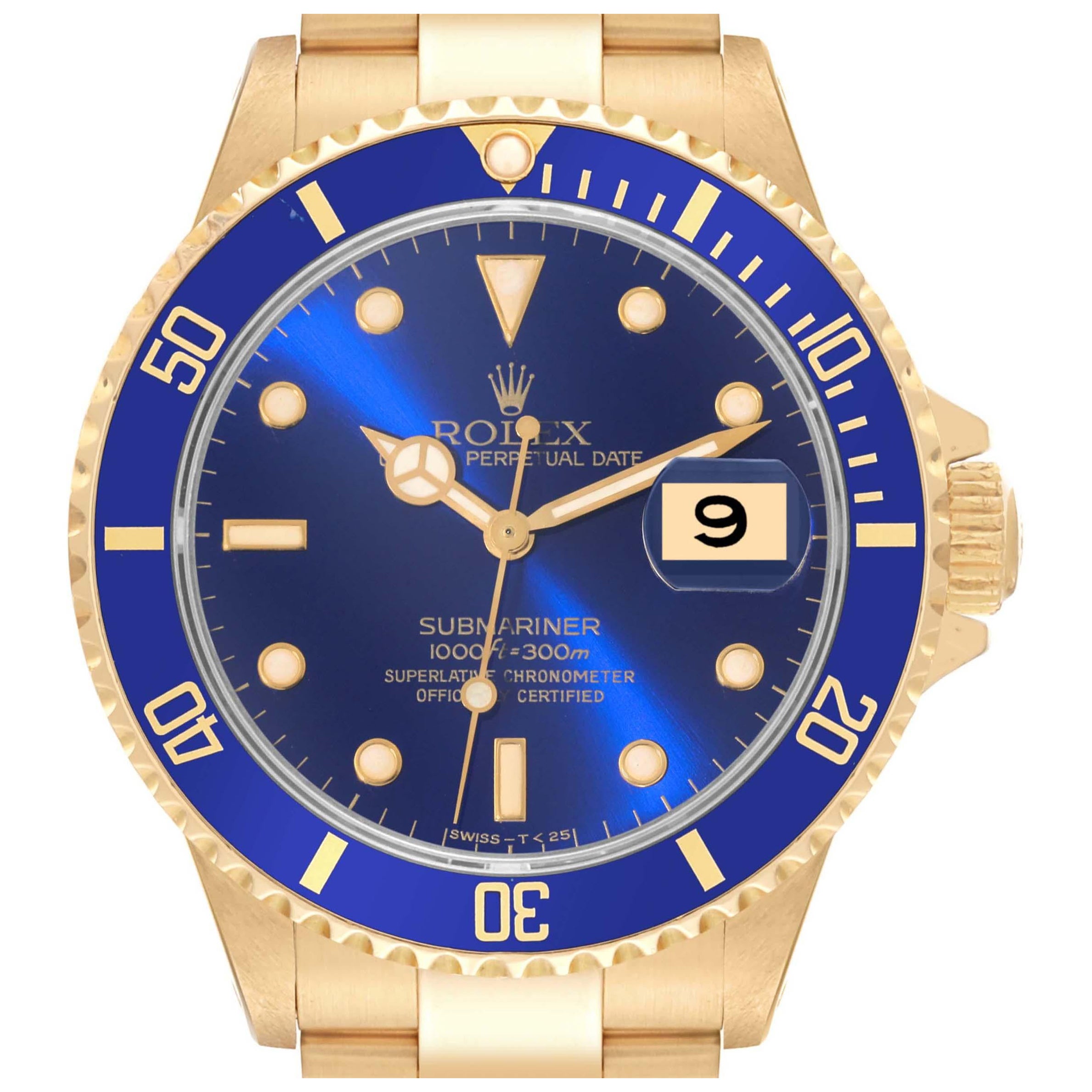 Rolex Submariner Yellow Gold Blue Dial 40mm Mens Watch 16618
