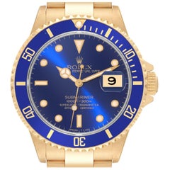Vintage Rolex Submariner Yellow Gold Blue Dial 40mm Mens Watch 16618