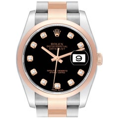 Rolex Datejust 36 Steel Rose Gold Black Diamond Dial Mens Watch 116201