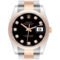 Rolex Datejust 36 Stahl Roségold Schwarzes Diamant-Zifferblatt Herrenuhr 116201