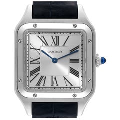 Cartier Santos Dumont Large Blue Strap Steel Mens Watch WSSA0022