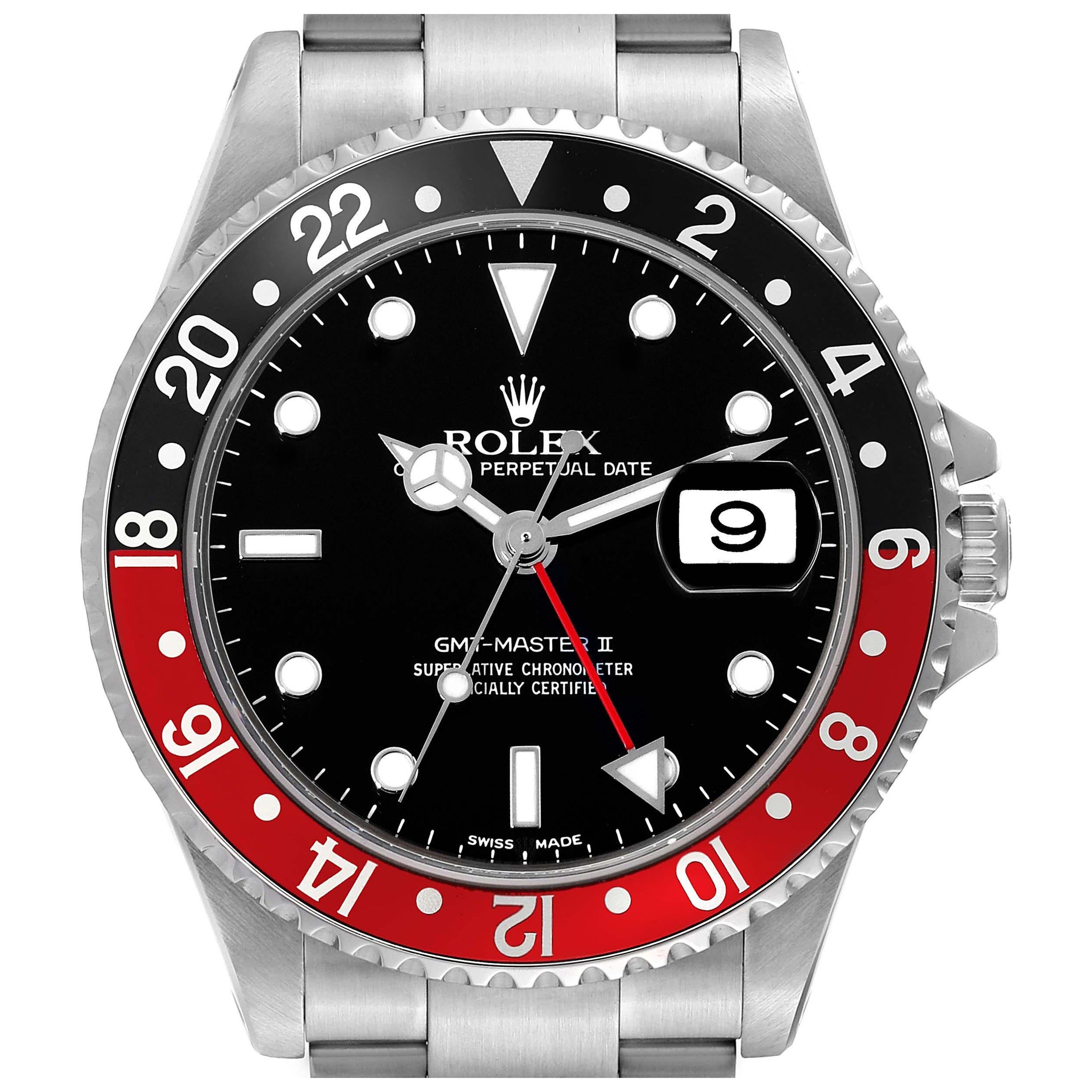 Rolex GMT Master II Black Red Coke Bezel Steel Mens Watch 16710