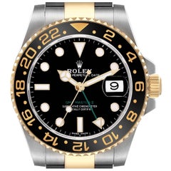 Rolex GMT Master II Steel Yellow Gold Black Dial Mens Watch 116713 Box Card