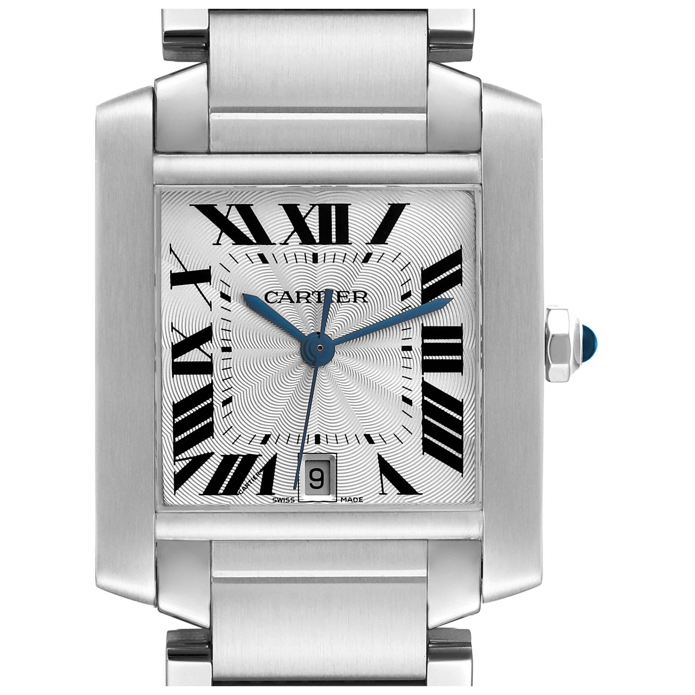 Cartier Tank Francaise Große Automatik-Stahl-Herrenuhr W51002Q3 mit Papieren im Angebot