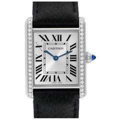 Cartier Tank muss große Stahl Silber Zifferblatt Diamant Damenuhr W4TA0017 Box-Karte