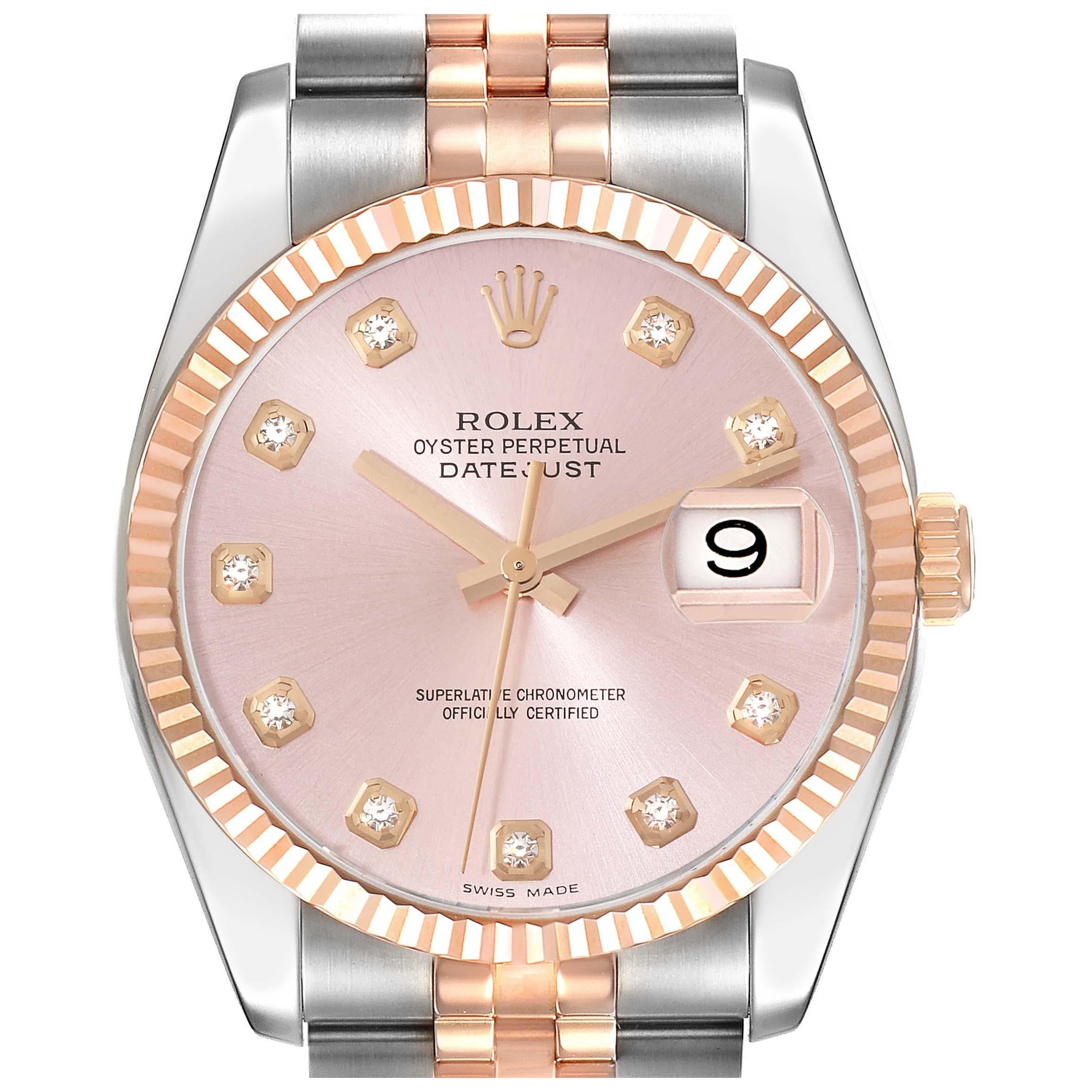 Rolex Datejust Steel Rose Gold Pink Diamond Dial Mens Watch 116231 For Sale