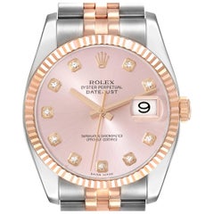 Used Rolex Datejust Steel Rose Gold Pink Diamond Dial Mens Watch 116231