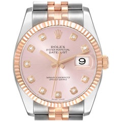 Rolex Datejust Steel Rose Gold Pink Diamond Dial Mens Watch 116231