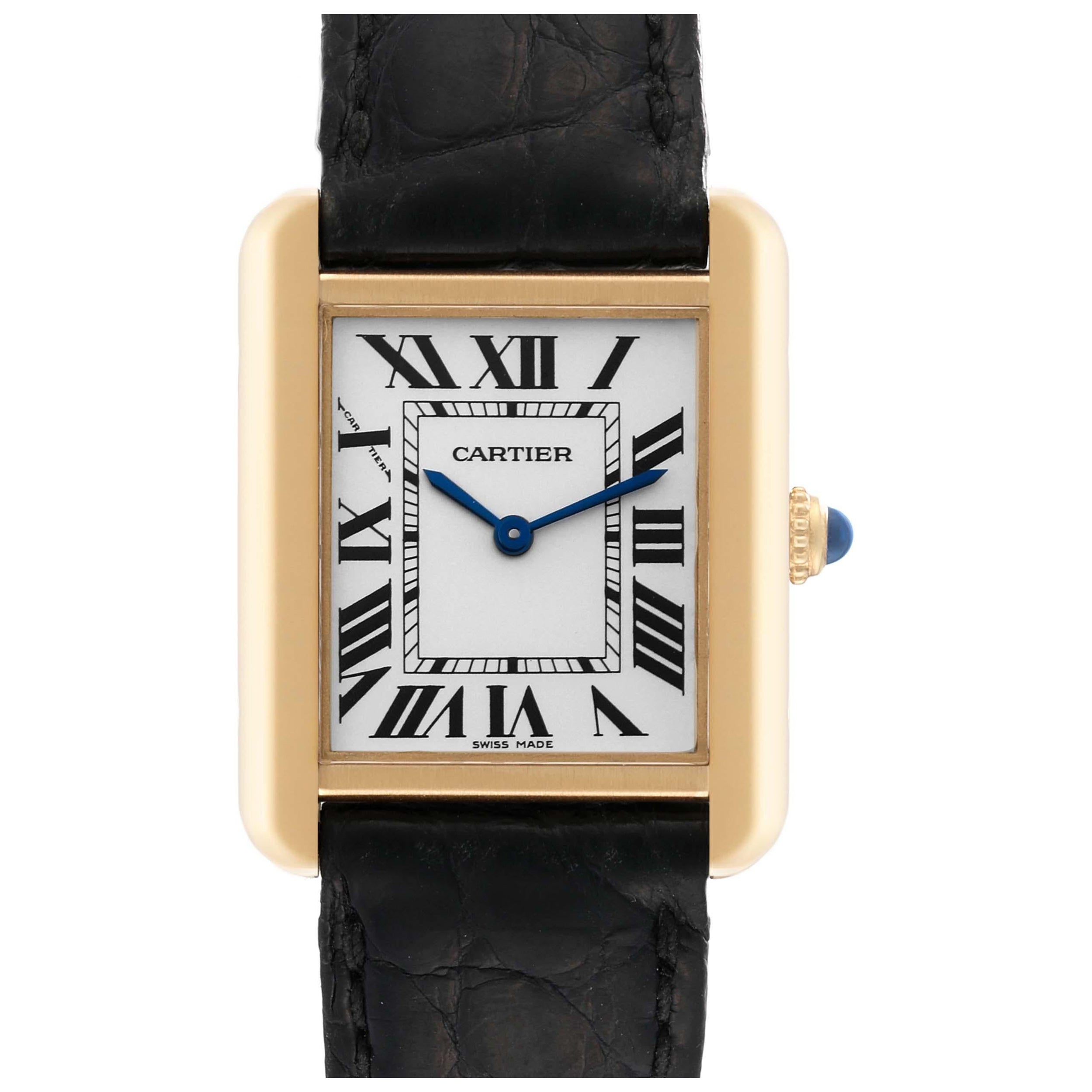 Cartier Tank Solo Yellow Gold Steel Silver Dial Ladies Watch W5200002 For Sale