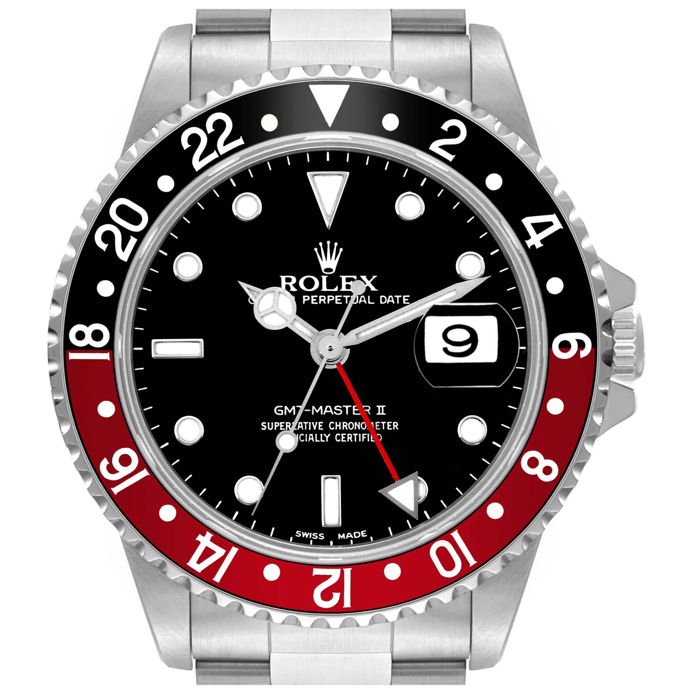 Rolex GMT Master II Black Red Coke Bezel Steel Mens Watch 16710 Box Papers