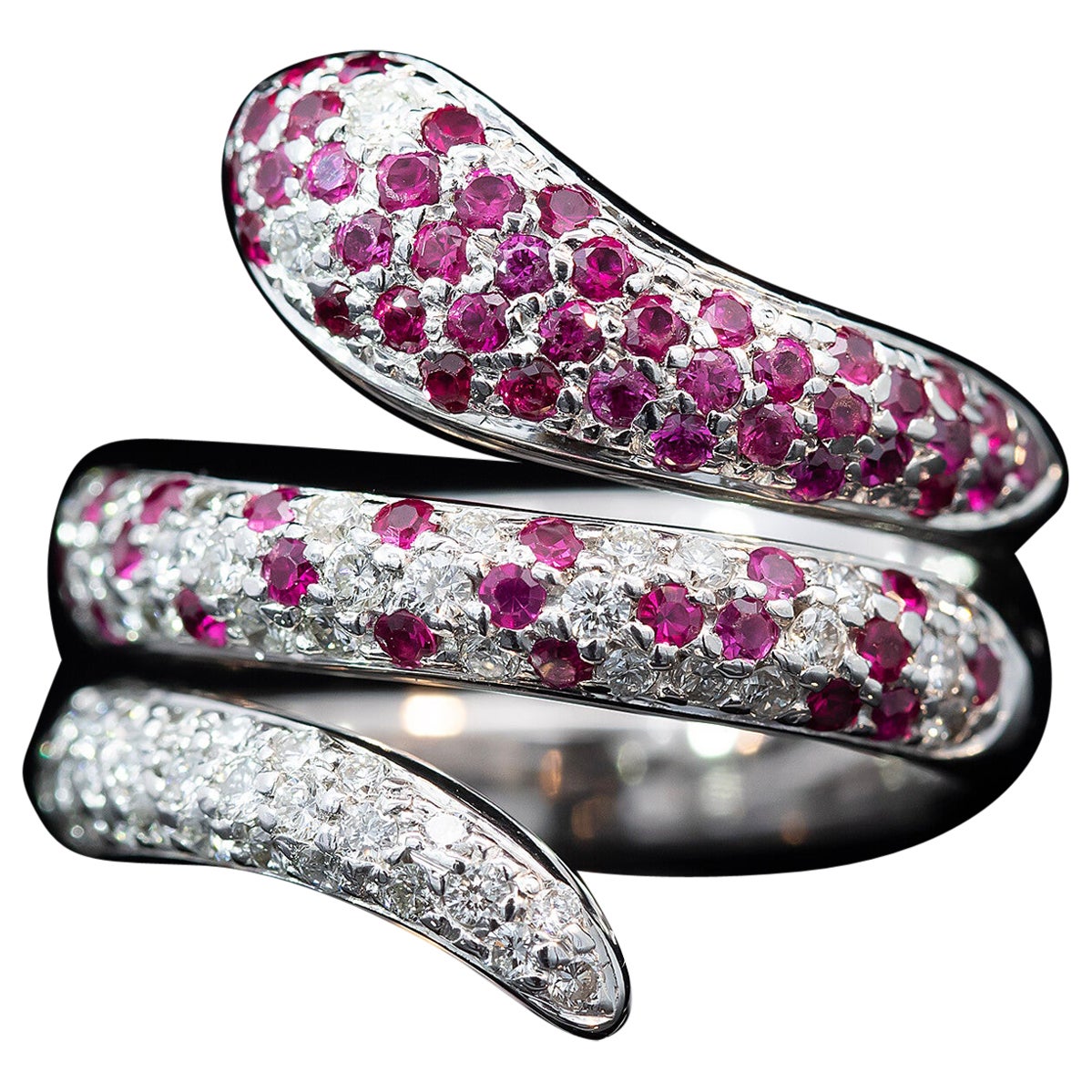 Late 20th Century Ruby & Diamond Snake Ring Circa 1990s