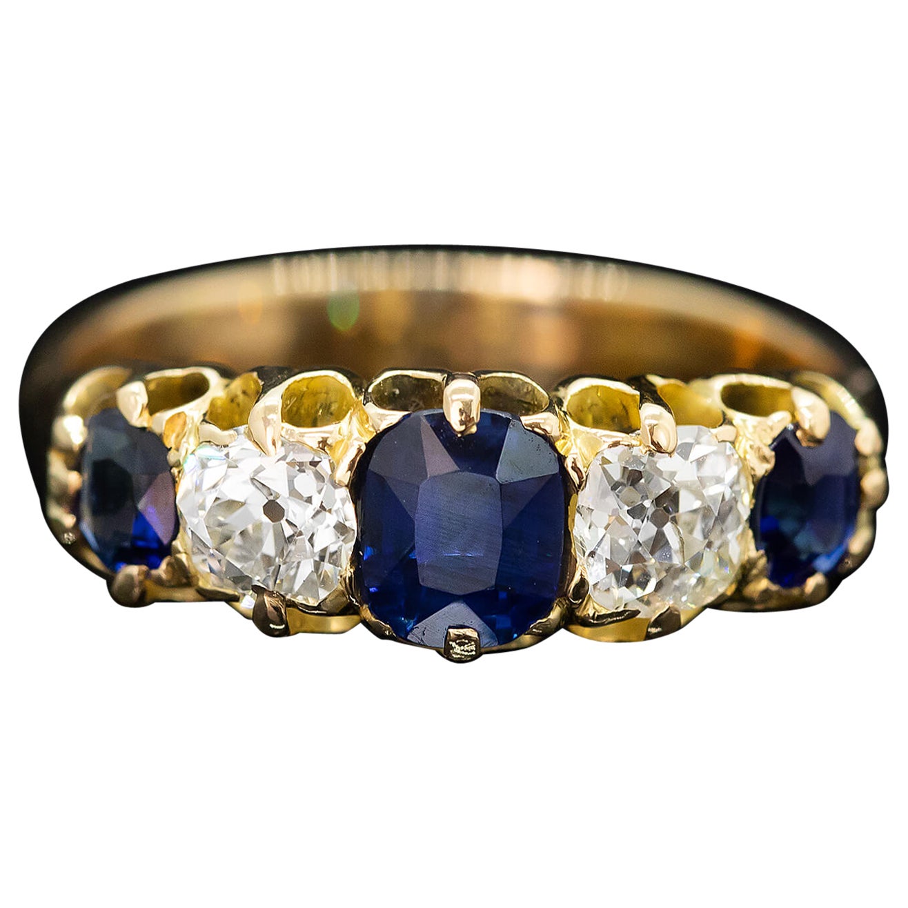 Edwardian Sapphire & Diamond Half Hoop Ring Circa 1900s For Sale