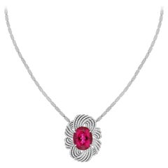 One of a Kind 22 Carat Rubellite and Diamond Necklace in 18K White Gold