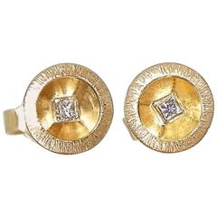 Sunny Sparkling Princess Cut Diamond Gold Stud Earrings