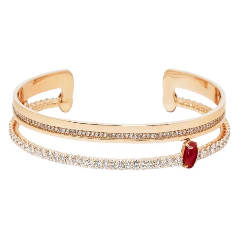 Ruby & Moon stone & White Diamond point Bangles Bracelets  (size M) For Sale