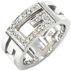 Gucci Italian Pave Set Diamonds Gold Logo Ring