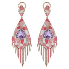 4.2 CT's Pink Amethyst, & Diamond Studded Earrings in 14K Rose Gold