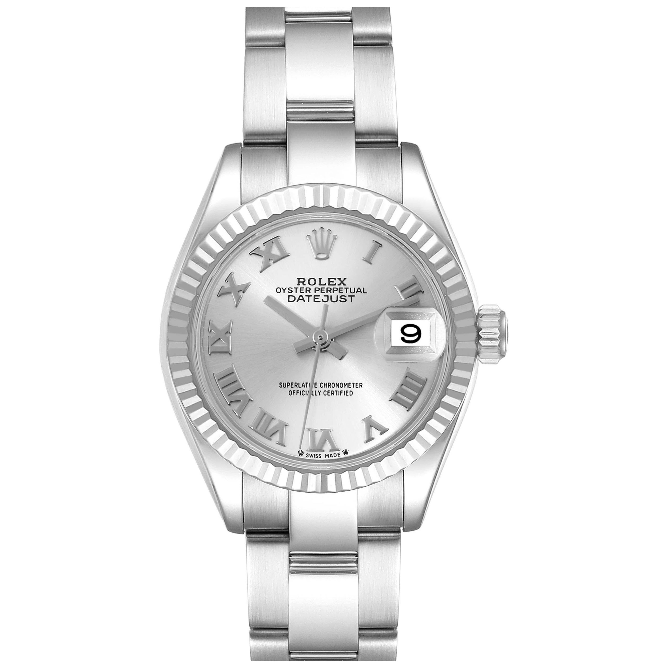 Rolex Datejust 28 Steel White Gold Silver Dial Ladies Watch 279174 Box Card For Sale