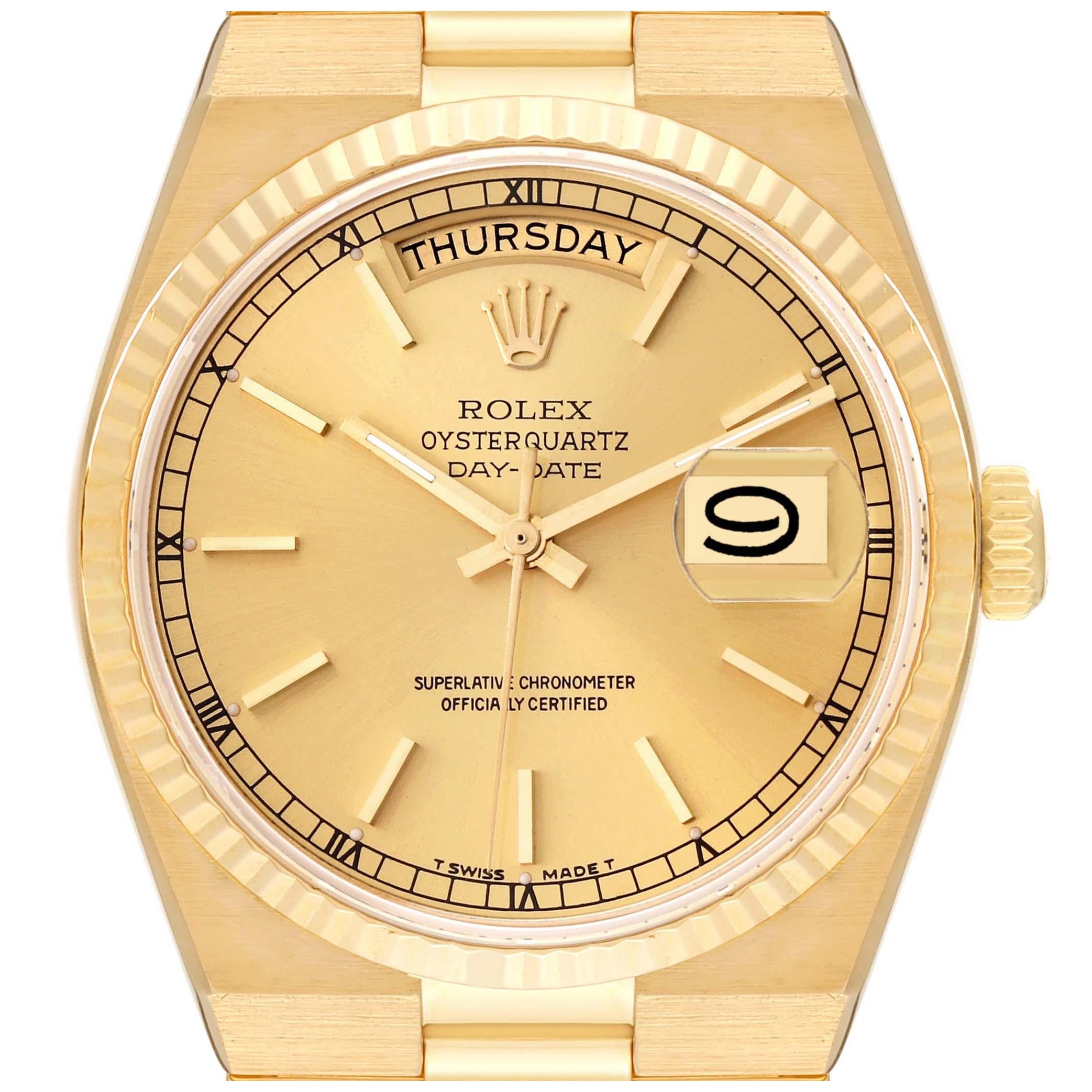 Rolex Oysterquartz President Day-Date Yellow Gold Mens Watch 19018 For Sale