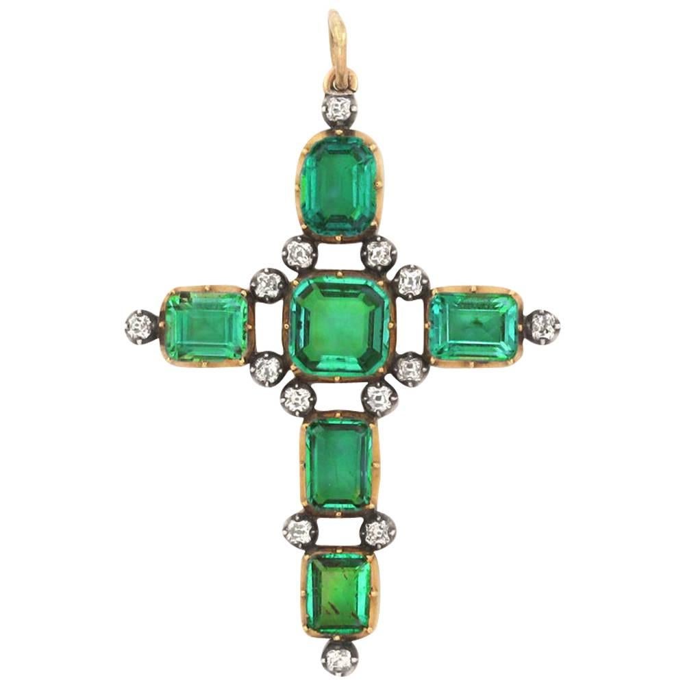 Antique Georgian Colombian Emerald Diamond Cross Provenance 1st Earl Camden For Sale