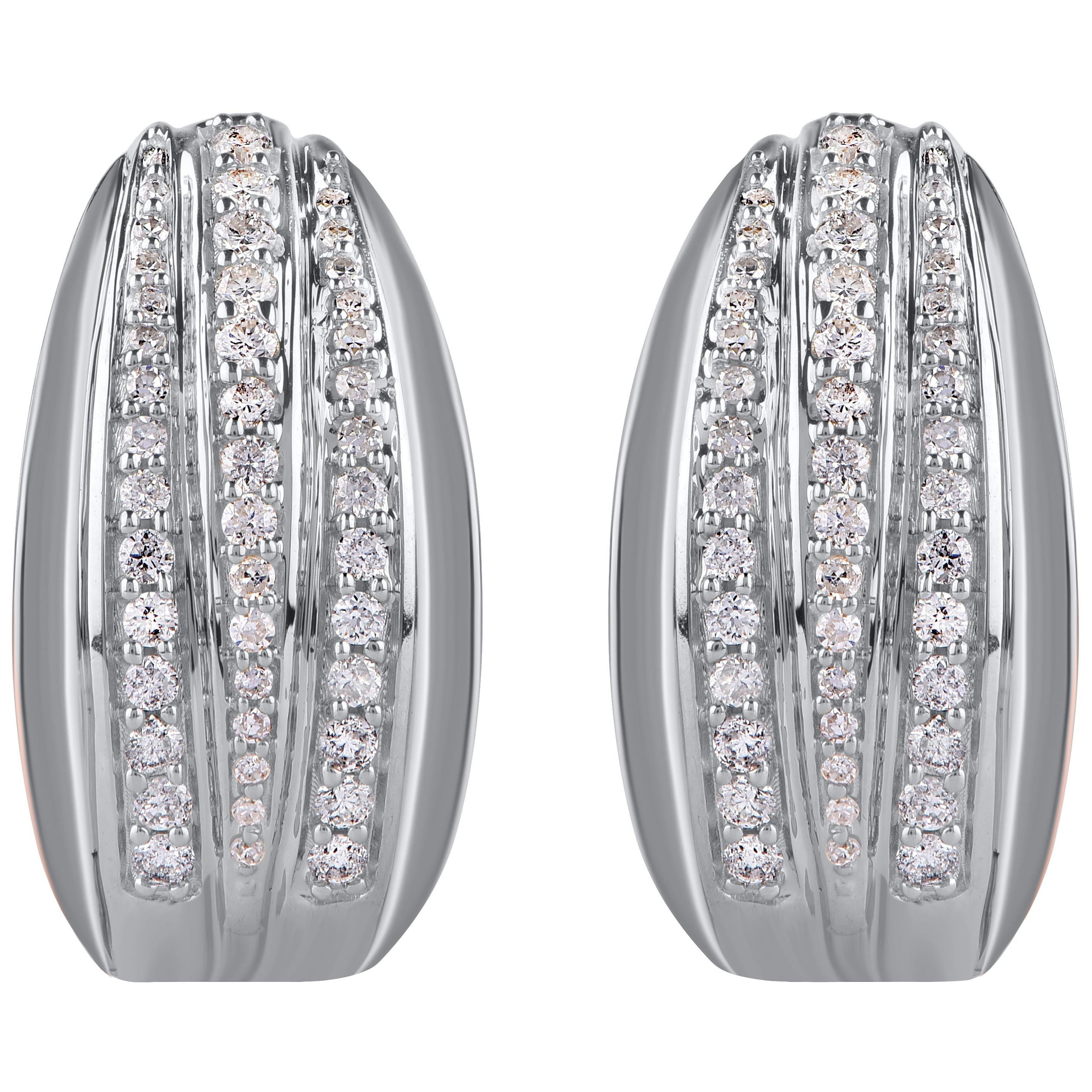 TJD 0.50 Carat Natural Round Cut Diamond 14KT White Gold Hoop Earrings For Sale