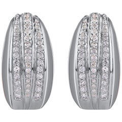 TJD 0.50 Carat Natural Round Cut Diamond 14KT White Gold Hoop Earrings