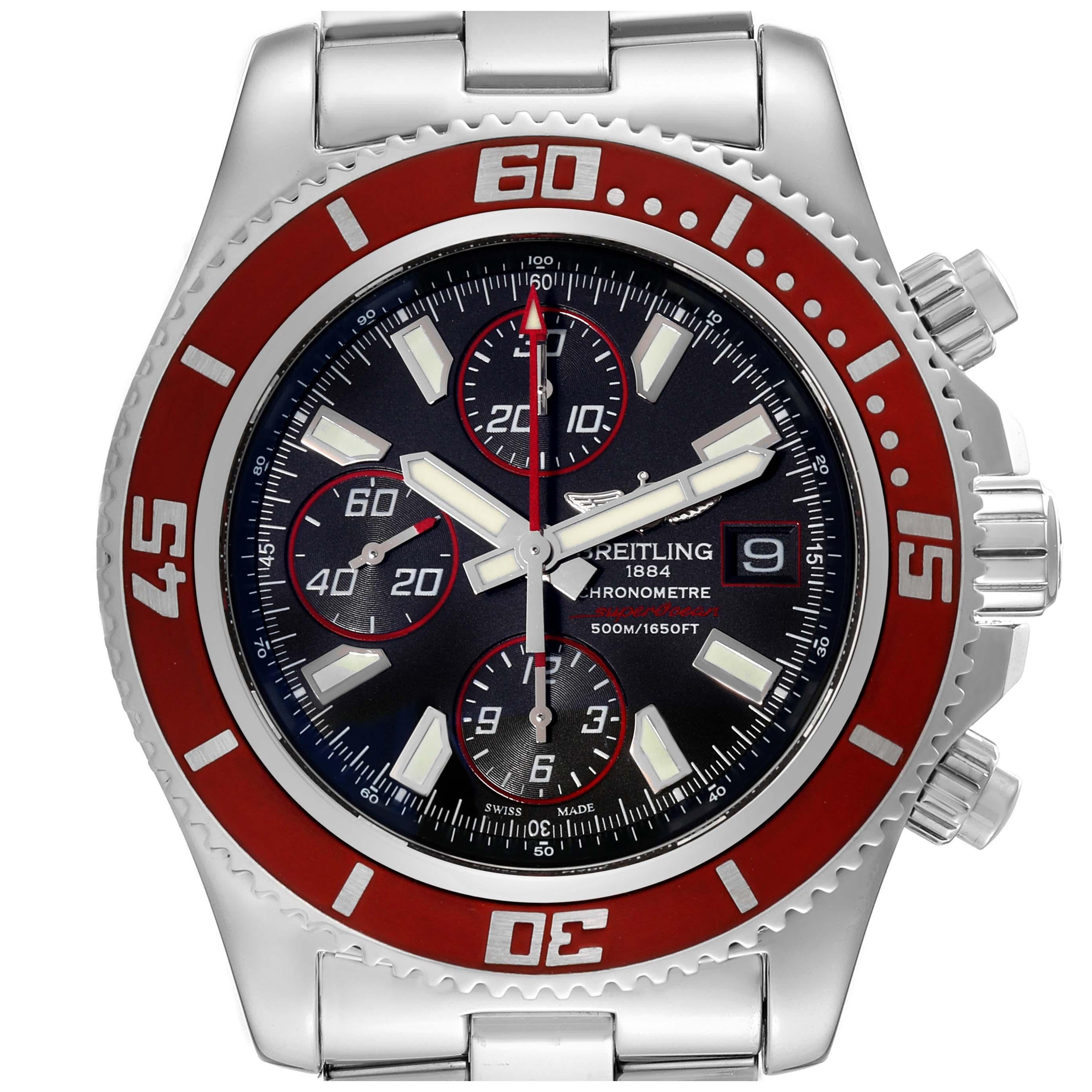 Breitling Aeromarine SuperOcean II Red Bezel Limited Edition Mens Watch A13341 For Sale