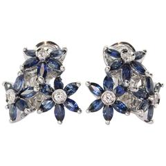 Natural Sapphire Diamond Gold Flower Earrings