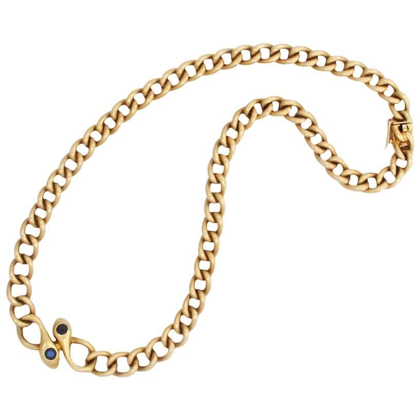 Van Cleef & Arpels Paris Sapphire Gold Snake Necklace For Sale