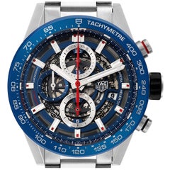 Tag Heuer Carrera Skeleton Dial Chronograph Steel Mens Watch CAR201T Box Card